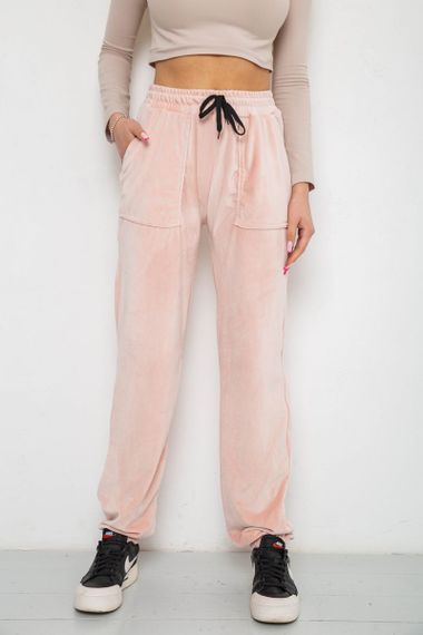 Штани жіночі велюрові, колір пудровий, 238R58168