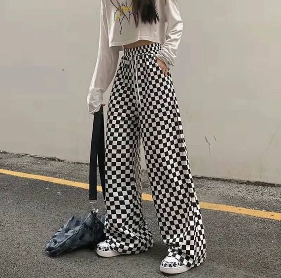 Женские широкие брюки палаццо в клетку черно-белые GF952 размер 44/46 | Зображення 1