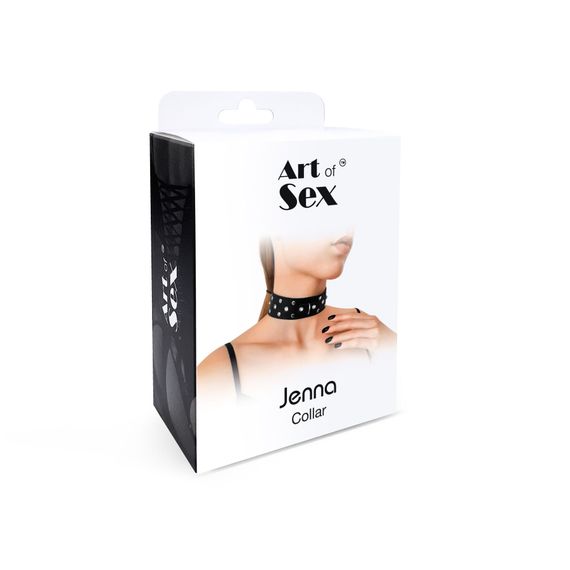 Нашийник з натуральної шкіри із заклепками та стразами Art of Sex - Jenna Collar, Чорний | Зображення 3