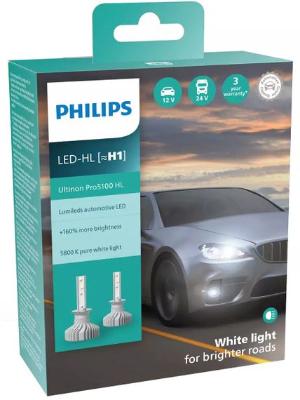 Комплект автоламп Philips LED H1 11258U51 12/24V Ultinon Pro5100 +160% Х2