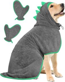 Халат-полотенце для собак на липучке быстросохнущее регулируемое микрофибра с перчатками для лап для купания