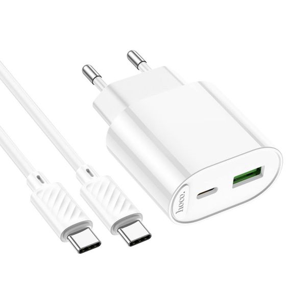 Мережевий зарядний пристрій Hoco C109A USB + Type-C та кабель Type-C to Type-C 20W | Зображення 2