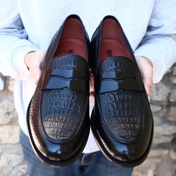 Мужские туфли Лоферы с принтом из натуральной кожи 42 размер | Зображення 4