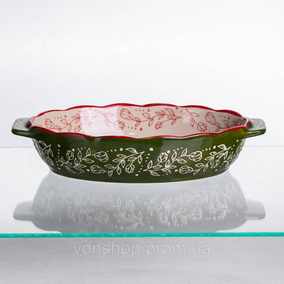 Форма для запекания Vintage 25×15×5 (см) овальная с ручками Зеленая HM05-01 | Зображення 1