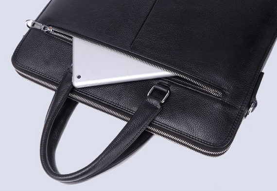 Шкіряна чоловіча ділова сумка-портфель портфель для ноутбука чорний Tiding Bag 64028 | Зображення 3
