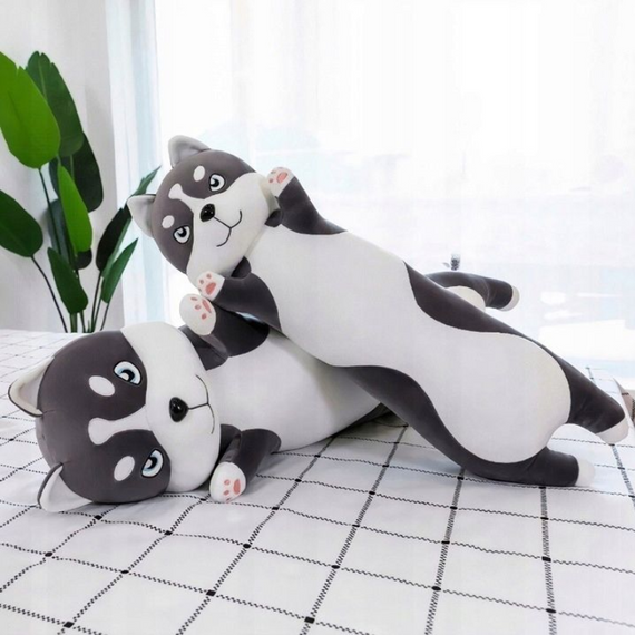 М'яка іграшка Хаскі-обіймашка 70 см, Хаскі батон для обіймів, плюшевий собака подушка | Зображення 1