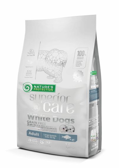Корм Nature's Protection Superior Care White Dogs Grain Free White Fish Adult Large Breeds для собак крупных пород с белым цветом шерсти 1.5 кг