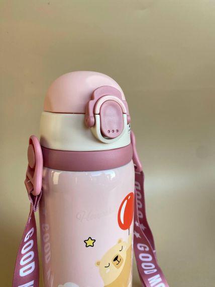 Термос дитячий для напоїв з трубочкою 450мл Рожевий з малюнком | Зображення 8