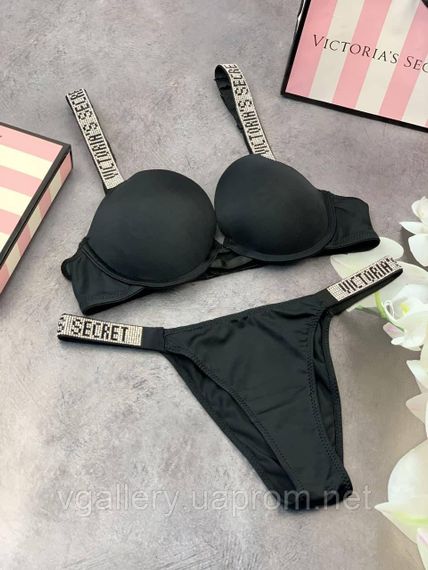 Женский комплект Victoria`s Secret со стразами, Женский комплект со стразами Премиум Качества 90D, Черный