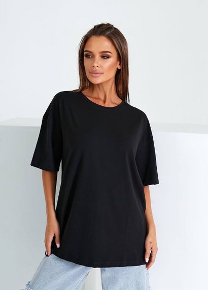 Женская однотонная футболка оверсайз GA025 цвет черный, размер 42/48 | Зображення 1