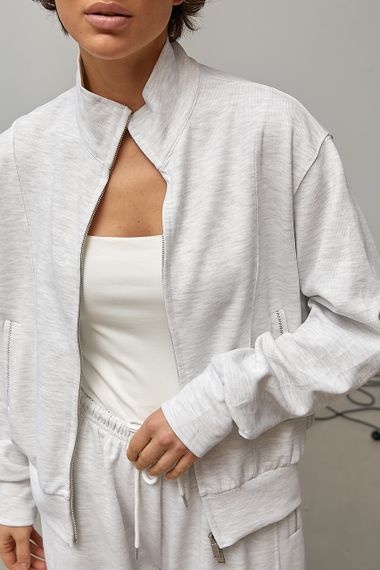 Спортивний костюм із кофтою на бликавці та широкими штанами - світло-сірий цвет, M (є розміри) | Зображення 3