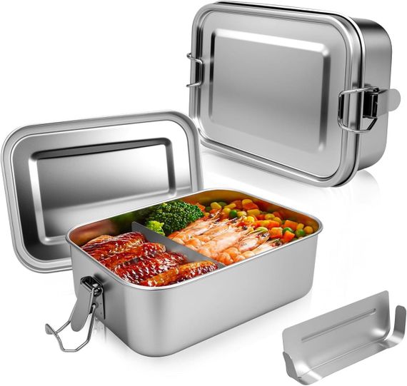 Ланч-бокс з нержавіючої сталі 1400 мл герметичний, з 2 знімними перегородками відділеннями, лоток судок контейнер для роботи школи