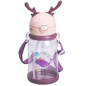 Бутылка для воды детская 550 мл на ремешке бутылочка с трубочкой для спорта и школы Розовая HP-14-44P