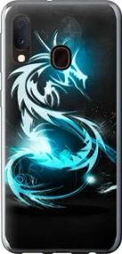 Чехол на Samsung Galaxy A20e A202F Бело-голубой огненный дракон из пластика FCh_088943