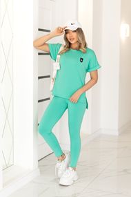 Женский спортивный костюм с лосинами и футболкой GF8711 цвет бирюзовый размер 46/48