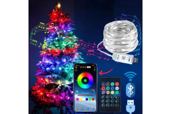 Світлодіодна розумна гірлянда Smart LED 20м IP65 з Bluetooth для ялинки від USB 20м | Зображення 1