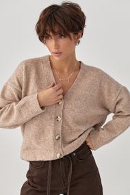В'язаний кардиган на ґудзиках з V-подібним вирізом - світло-коричневий цвет, ONE SIZE (є розміри)