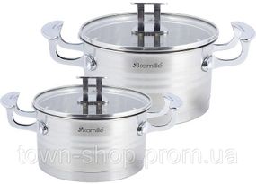 Набор 2 кастрюли Kamille Casserote 1.5л и 2.4л из нержавеющей стали со стеклянными крышками KM-5860