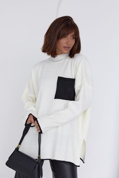 Женская кофта oversize с карманом на груди - молочный цвет, S (есть размеры) | Зображення 6