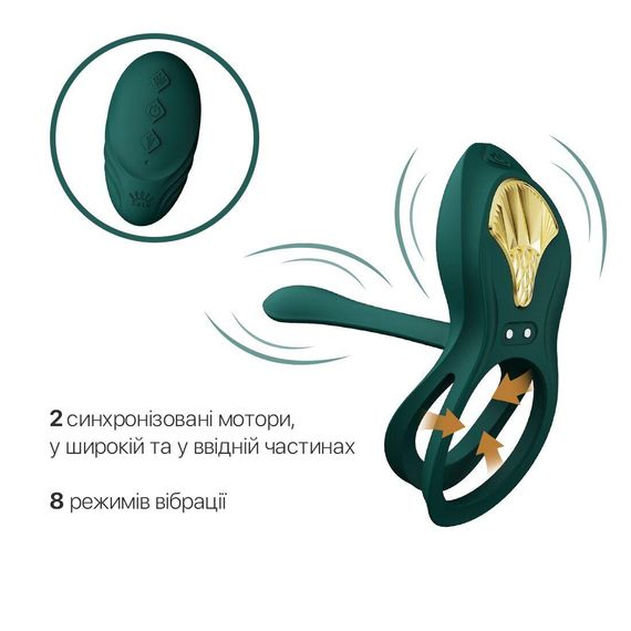 Смарт-ерекційне кільце Zalo BAYEK Turquoise Green, подвійне з ввідною частиною, пульт ДК | Зображення 3