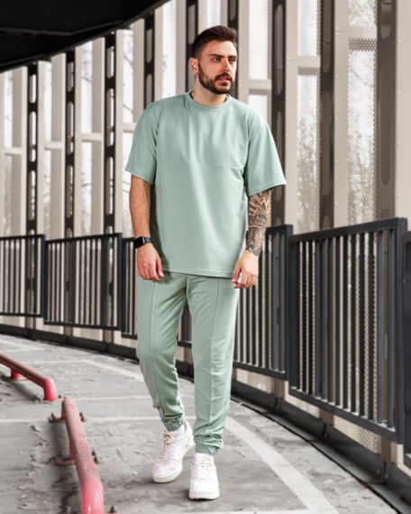 Мужской летний спортивный костюм двойка футболка + штаны BD0016 размер S, цвет бирюзовый | Зображення 1