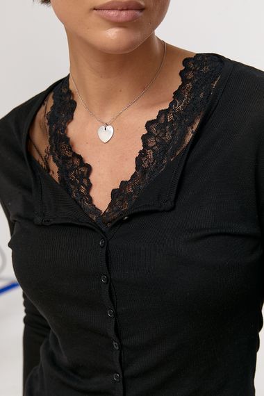 Легкий лонгслів на ґудзиках у комплекті з мереживною майкою - чорний цвет, ONE SIZE (є розміри) | Зображення 3