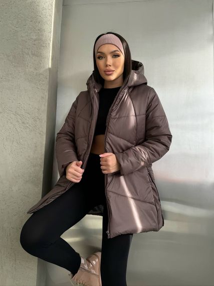 Женская теплая зимняя куртка с капюшоном NB23053 размер 50/52 цвет коричневый