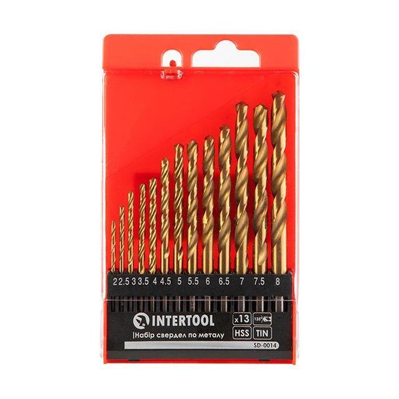 Набір свердел по металу HSS, покриття Ti, 2.0-8.0 мм, 13 од. INTERTOOL SD-0014