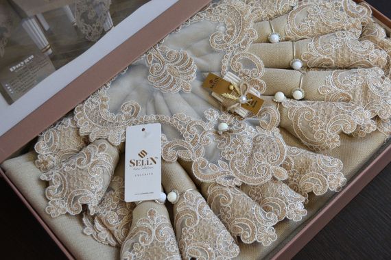 Лляна скатертина з ранером Selin Selin Duygu Set 160×350+12 серветок бежева | Зображення 3