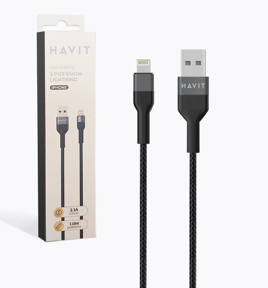 Кабель USB Lightning Havit HV-CB622C 2,1А 1м чорний