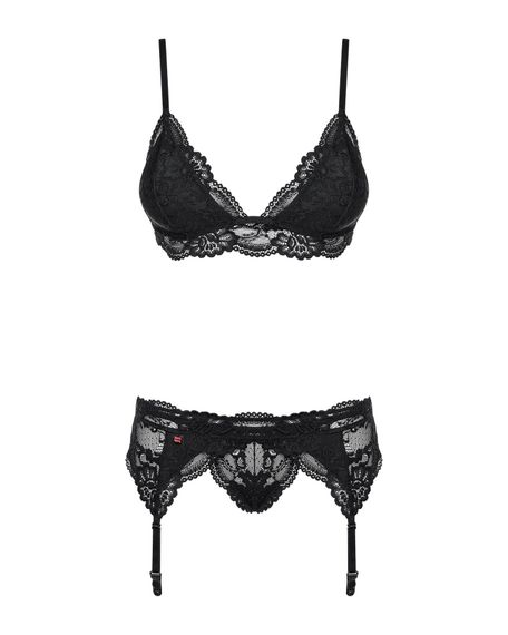 Мереживний комплект білизни Obsessive 810-SEG-1 S/M Black, бюстгальтер, стрінги, пояс для панчіх | Зображення 4