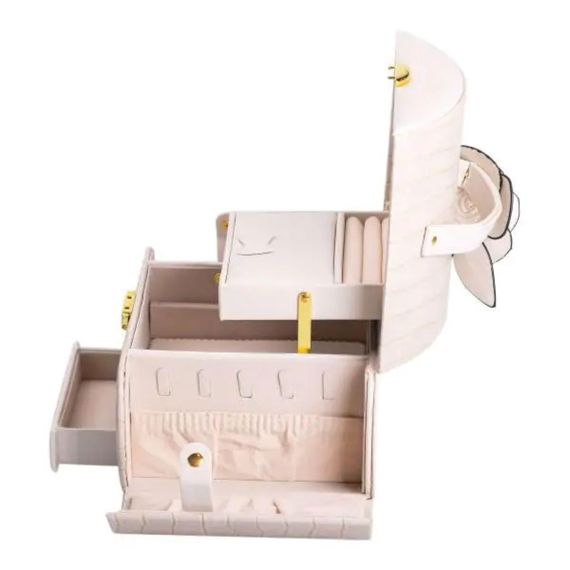 Шкатулка для украшений из эко кожи 3 яруса с замком органайзер для ювелирных изделий HP-5-21BE | Зображення 7