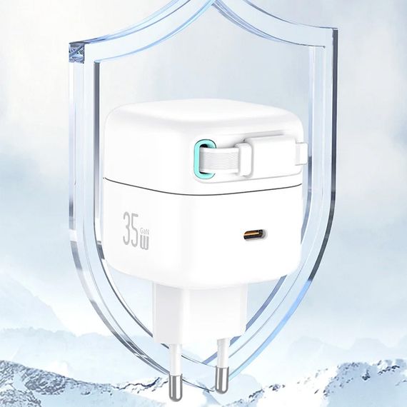 МЗП Usams US-CC209 GaN With Lightning Magnetic Retractable Cable Module XMF Ser. 35W (2USB-C) White | Зображення 6