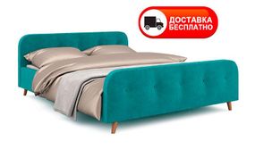 Ліжко двоспальне Skandi 180x200 см колір Бірюзовий (морська хвиля) тканина рогожка, в скандинавському стилі