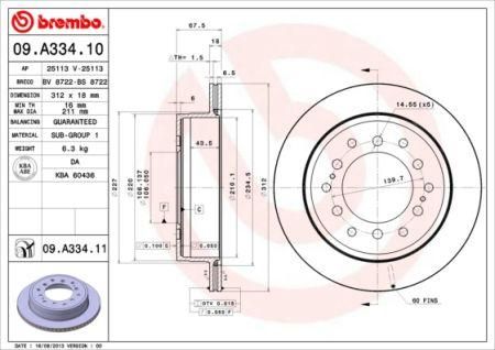 Тормозной диск, задняя ось BREMBO, 09A33411 | Зображення 1