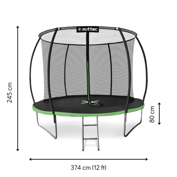 Батут Outtec Premium 12ft (374см) черно-зеленый с внутренней сеткой | Зображення 1