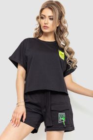 Костюм женский повседневный футболка+шорты  цвет черный 198R130