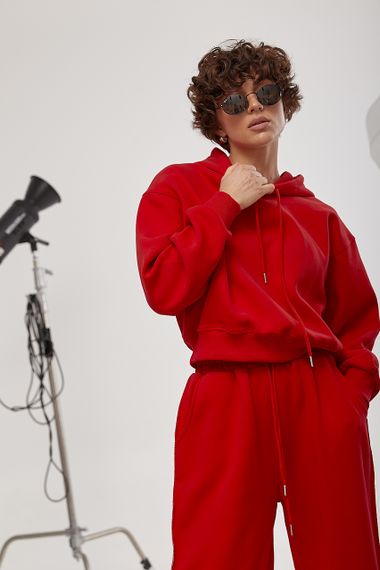 Спортивний костюм із худі та прямими штанами зі швами навиворіт - червоний цвет, S (є розміри) | Зображення 2