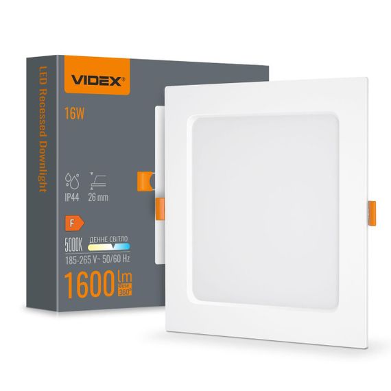 Світлодіодний світильник Back вбудований квадрат VIDEX 16W 5000K