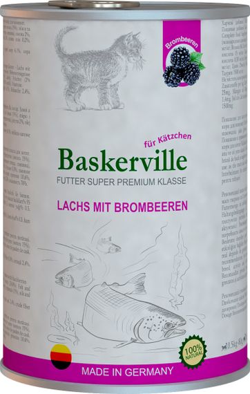 Вологий корм для котів Baskerville Super Premium Lachs Mit Brombeeren Лосось з ожиною для кошенят 400 г. 0.4 кг