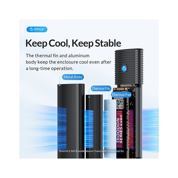Карман внешний Orico USB3.2 Gen2 USB-C M.2 NVMe/NGFF(SATA) Dual Protocol SSD (HC380503) | Зображення 3