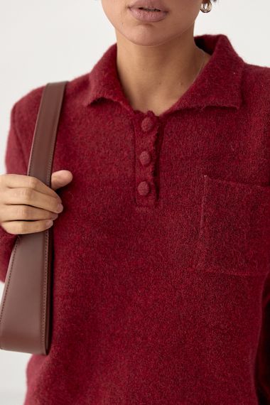 Тепла кофта-поло з накладною кишенею - темно-червоний цвет, ONE SIZE (є розміри) | Зображення 3