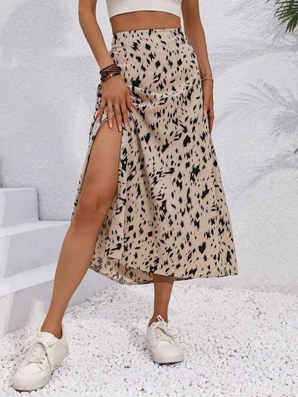 Женская летняя легкая юбка миди с разрезом с леопардовым принтом AG150/1 размер 46/48 цвет бежевый | Зображення 2