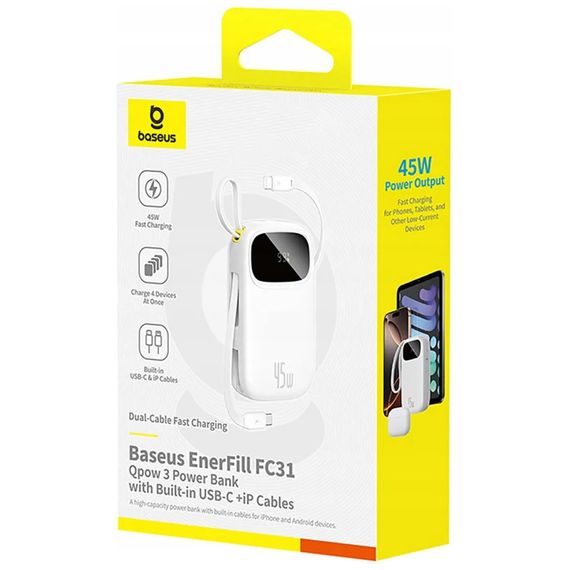 Портативний ЗП Power Bank Baseus EnerFill FC31 PD22.5W with cables 20000 mAh (PPQD3) Moon White | Зображення 3