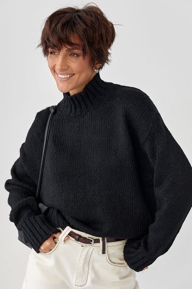 Однотонний в'язаний светр вільного фасону - чорний цвет, ONE SIZE (є розміри) | Зображення 4