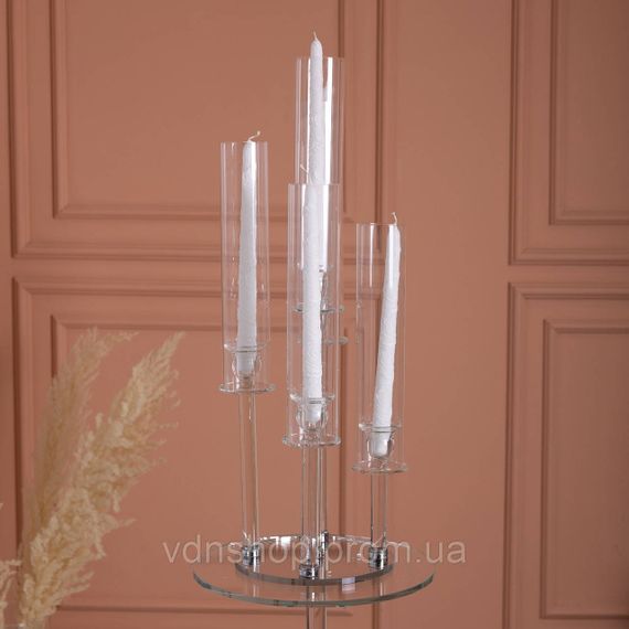 Подсвечник стеклянный на 5 свечей 20×72.5 см подсвечник декоративный прозрачный на ножке HP-4-64 | Зображення 1