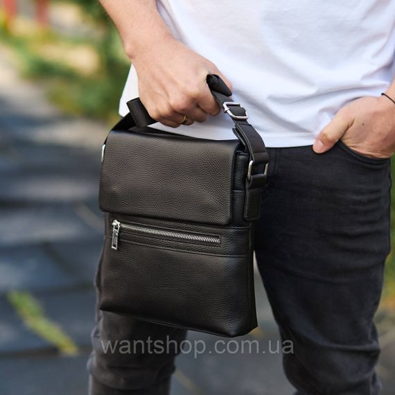 Мужская кожаная сумка мессенджер на плечо кожаная сумка барсетка Tiding Bag 70244 черная | Зображення 5