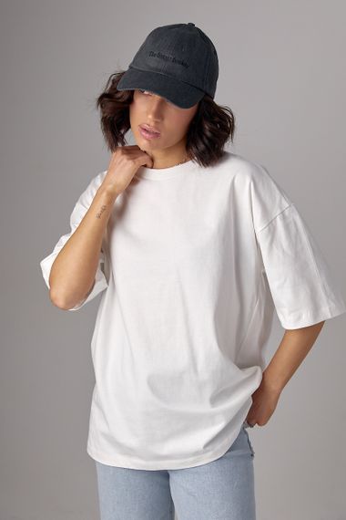 Базовая однотонная футболка oversize - молочный цвет, S (есть размеры) | Зображення 4