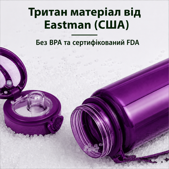 Бутылка KANGZYUAN 700 мл - Фиолетовая Tritan BPA-free, ударопрочная, спортивная с эргономичной крышкой | Зображення 4