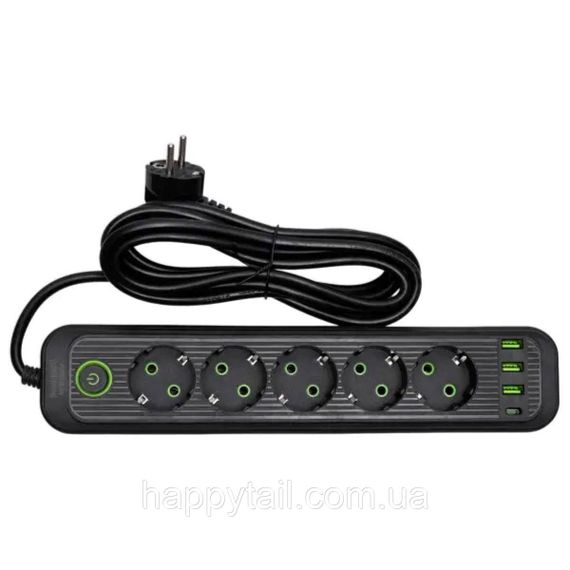 Мережевий фільтр-подовжувач 5 розеток 3xUSB-A 1xUSB-C 3м чорний HP-5-42 | Зображення 1